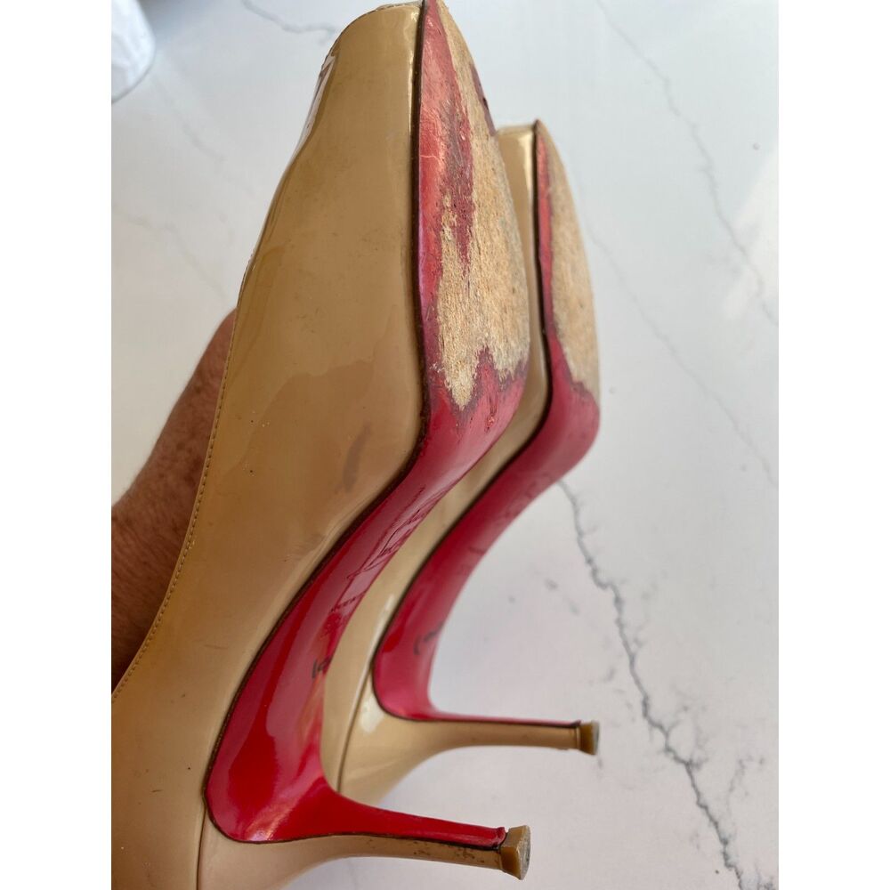 ~ Christian Louboutin Authentic Pumps 37.5 Flaws Heels 3" PeepToe 7.5 Very Privé - Picture 4 of 16